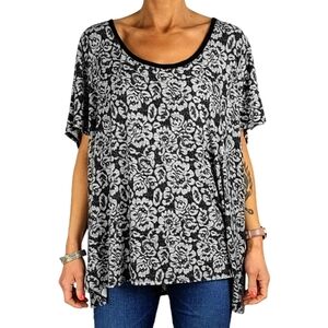 Tommy Hilfiger Faux Lace Top Size 3X Large Black White Floral